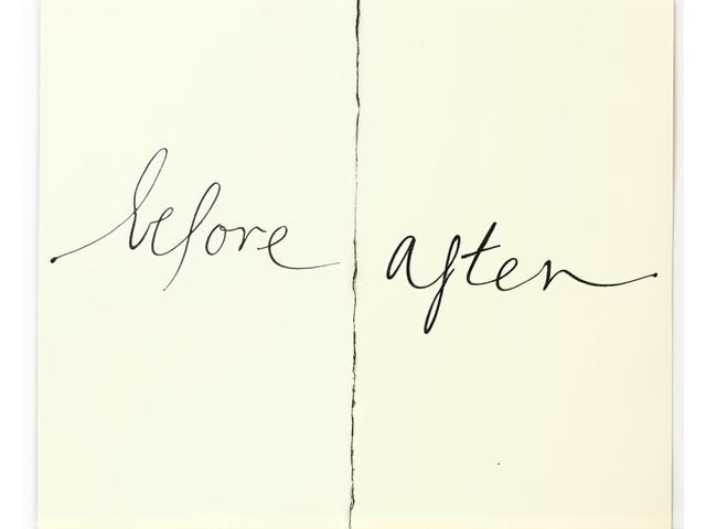 A divided image showing a 'before' section with shaky, inconsistent calligraphy on the left and an 'after' section on the right with smooth, confident, and beautifully formed letters by the same student.