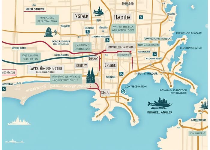 Static map showing Inkwell Angler's location at 189 Water's Edge Drive, Halifax, Nova Scotia, highlighting nearby coastal features and downtown area.