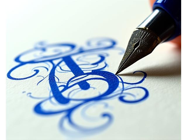 Detailed close-up of intricate calligraphy flourishing on paper